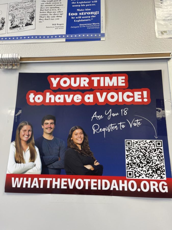 Teacher Mark Snodgrass provides many posters in his classroom that encourage students to vote and explain the election process.