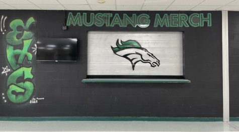 The store stands out in the halls thanks to the eye-catching mural that was painted by senior Jake Mortimer.