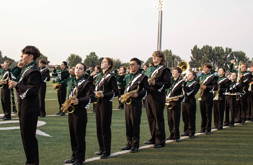 The Eagle High Thundering Mustang Band performs their routine before the opening football game on Aug. 18. Eagle High went on to win the football game 36-33 over Meridian High. 