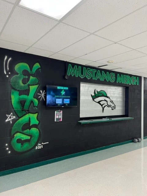 Mustang Merch at Eagle High is open for business! Students may stop by the store during operating hours to buy T-shirts, energy drinks or other items currently in stock at the shop. 
 