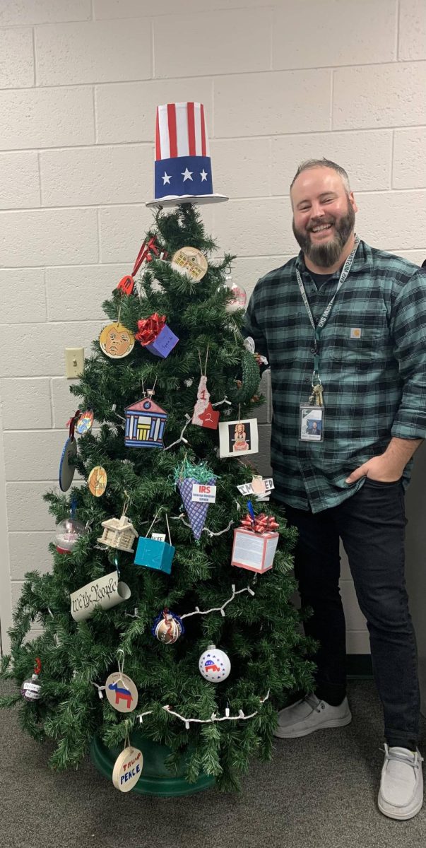 The annual “democra-tree” made its way back to teacher Mark Boatman’s senior government class. Students decorated the tree with homemade ornaments that were US government themed.  