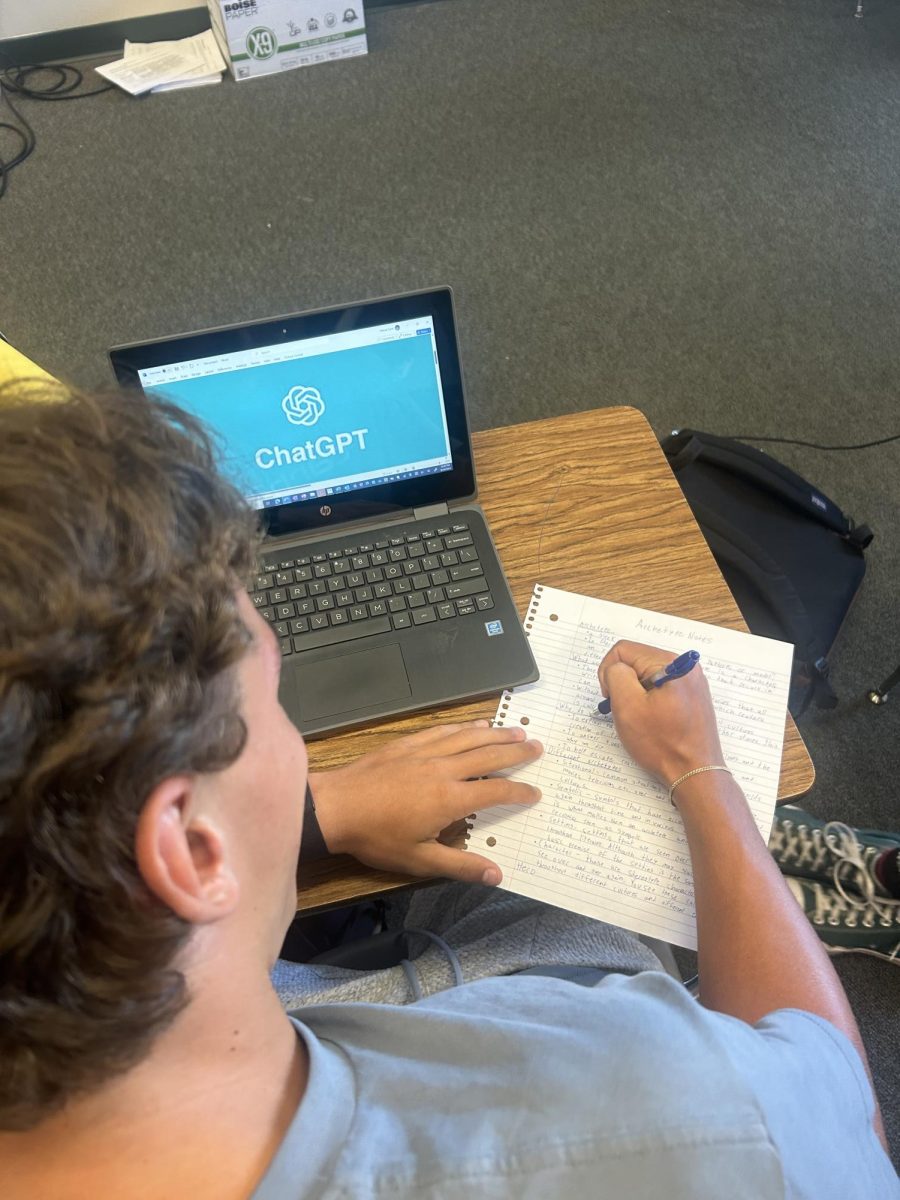 Senior Brady Ford has the option to use ChatGPT on his notes. Many teachers and students find AI helpful to organize their ideas while doing their work.