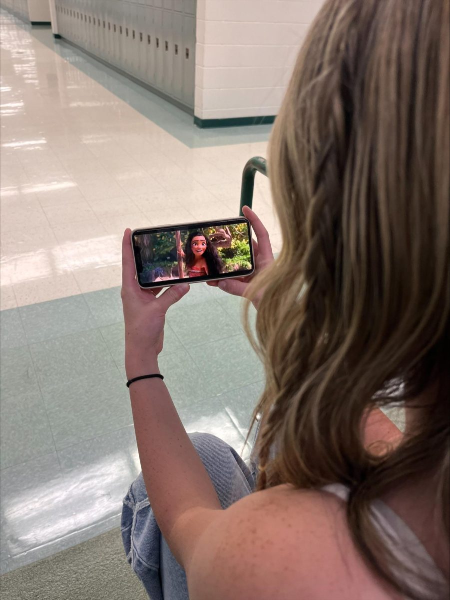 Sophomore Kyleigh Plaisted watches “Moana” during lunch. “Moana” is one of the movies that was discussed during the D23 conference. Disney has announced many new movies coming out such as “Frozen 3”, “Toy Story 5” and “Moana 2.” 