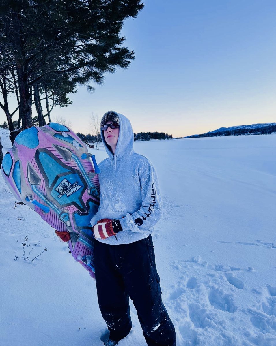 Sophomore Beau Mather sleds during the winter. This is one of the many winter activities that he participates in. This is a very popular activity for students to do during the winter. 