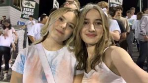 Juniors Allyson Godfrey and Taylor Milliot are very close friends. They attended the Eagle High football game, which was also senior night and along with it, the chalk throw. They are very grateful for each other.  