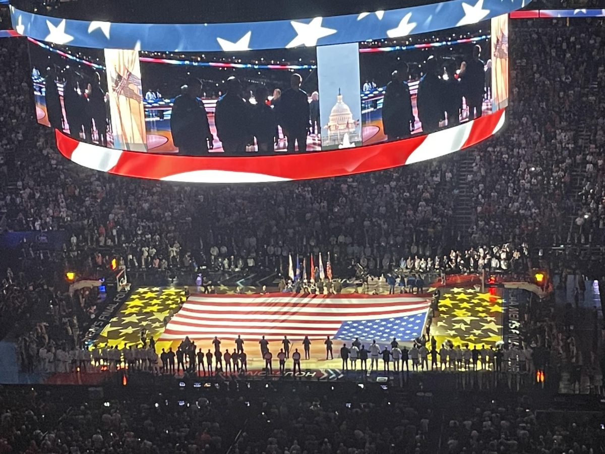 Father of Eagle High student, Timothy Snooks watches the 2024 NCAA Men’s Basketball Final Four in Houston, Texas. The Final Four was played in NRG Stadium.