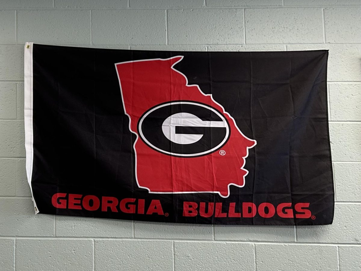 Teacher Nathan Vital has a Georgia Bulldogs flag in his classroom. The Georgia Bulldogs are one of the top college teams this year. 