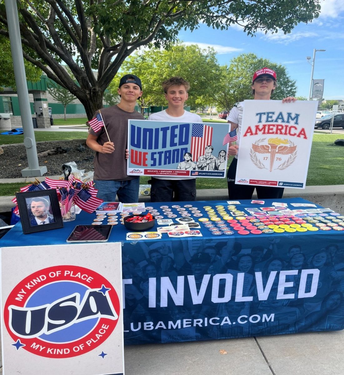 Senior Noah Gingg, Junior Cole Tanner and Senior Genaro French represent the Club America program during the Sept. 12 club rush at Eagle High. The students are very proud of their involvement in the club. 