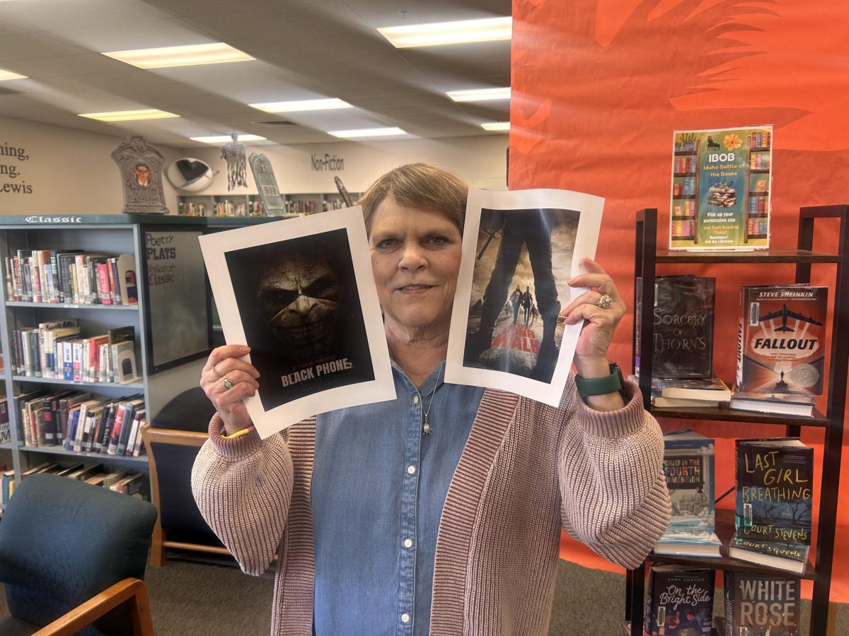 Eagle High English teacher Shelli Taylor shows off the new up and coming scary movie options. These new releases are just what she needs to get in the spooky Halloween spirit. 