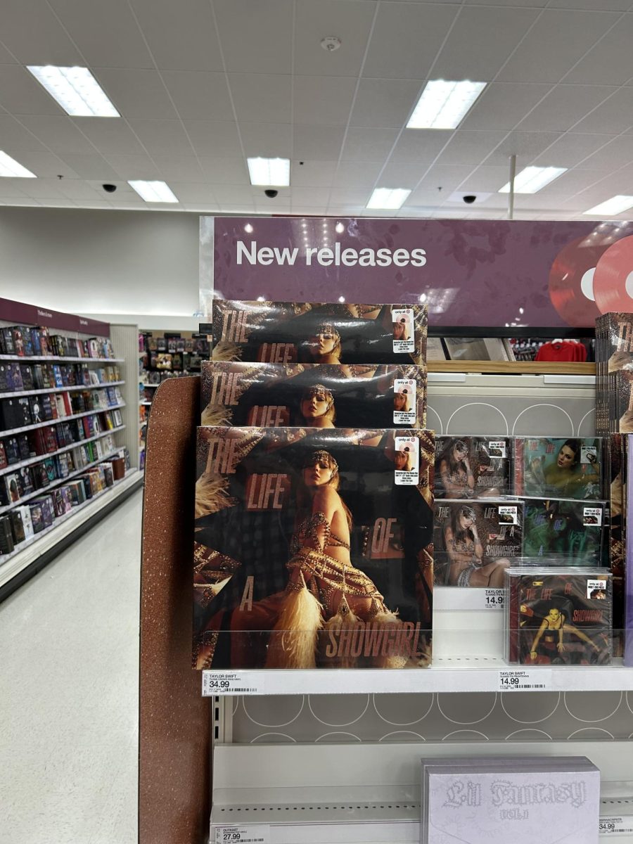 Taylor Swift’s new album, “The Life of a Showgirl,” has become extremely popular. Her albums are sold all over, even at Target on vinyl and as CDs. 