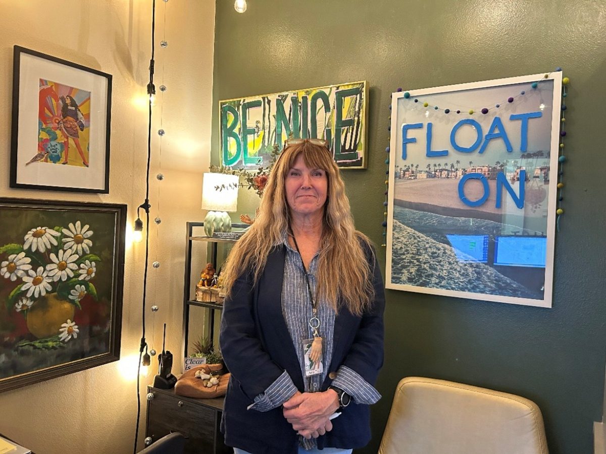Counselor Anne Trull helps students daily. Her positive room helps kids feel at home while they talk about their future plans with her.