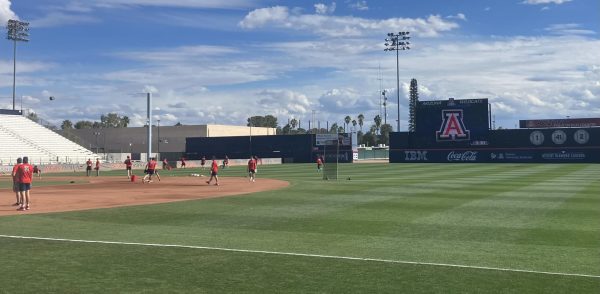 Baseball players at the University of Arizona practice baseball. UCLA is one of the top baseball teams, along with LSU, who won the national championship last year.