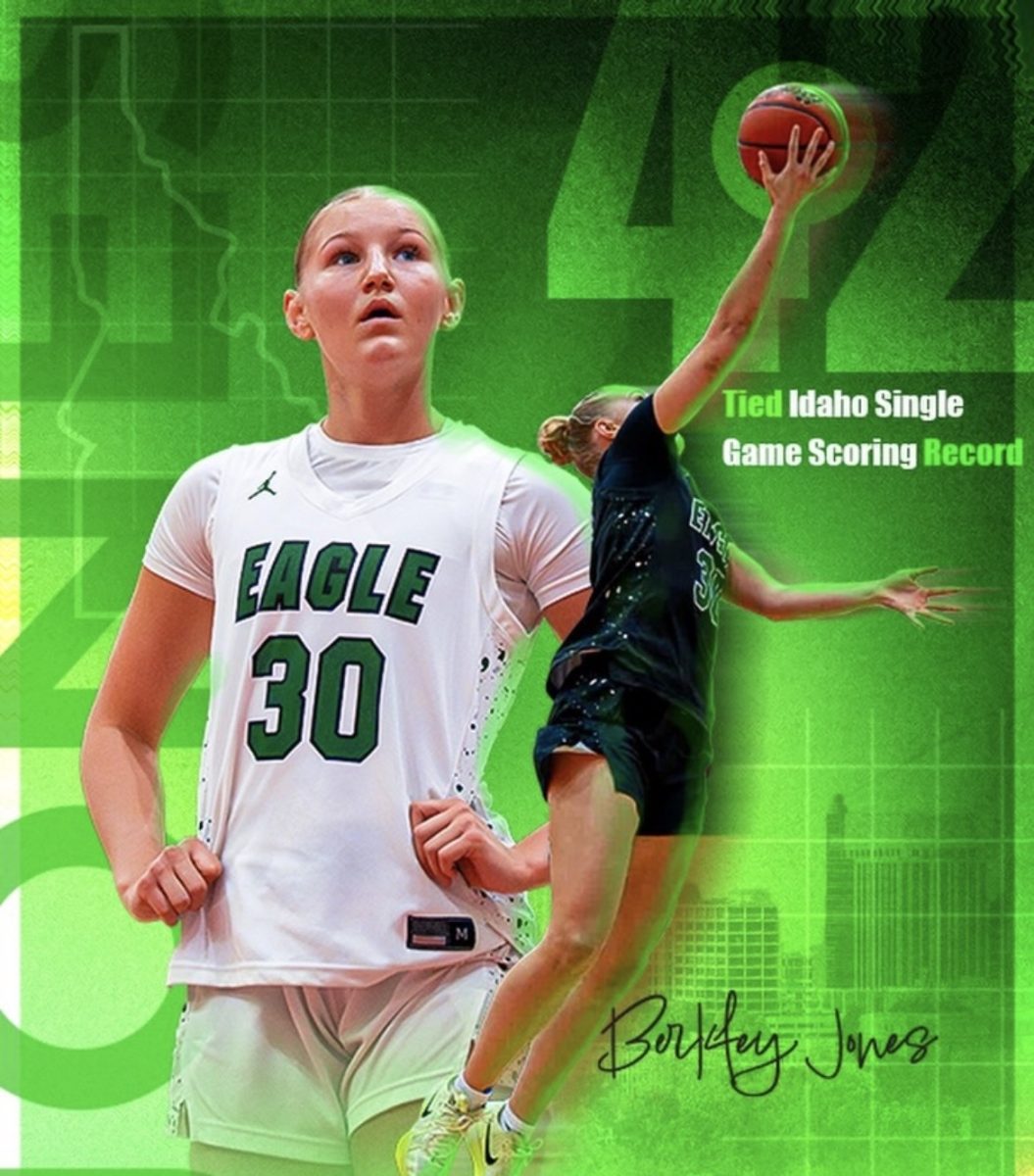 Junior Luke Ritter creates graphic design pieces for sports in the valley. This one was created featuring junior Berkely Jones for tying the Idaho single game scoring record.