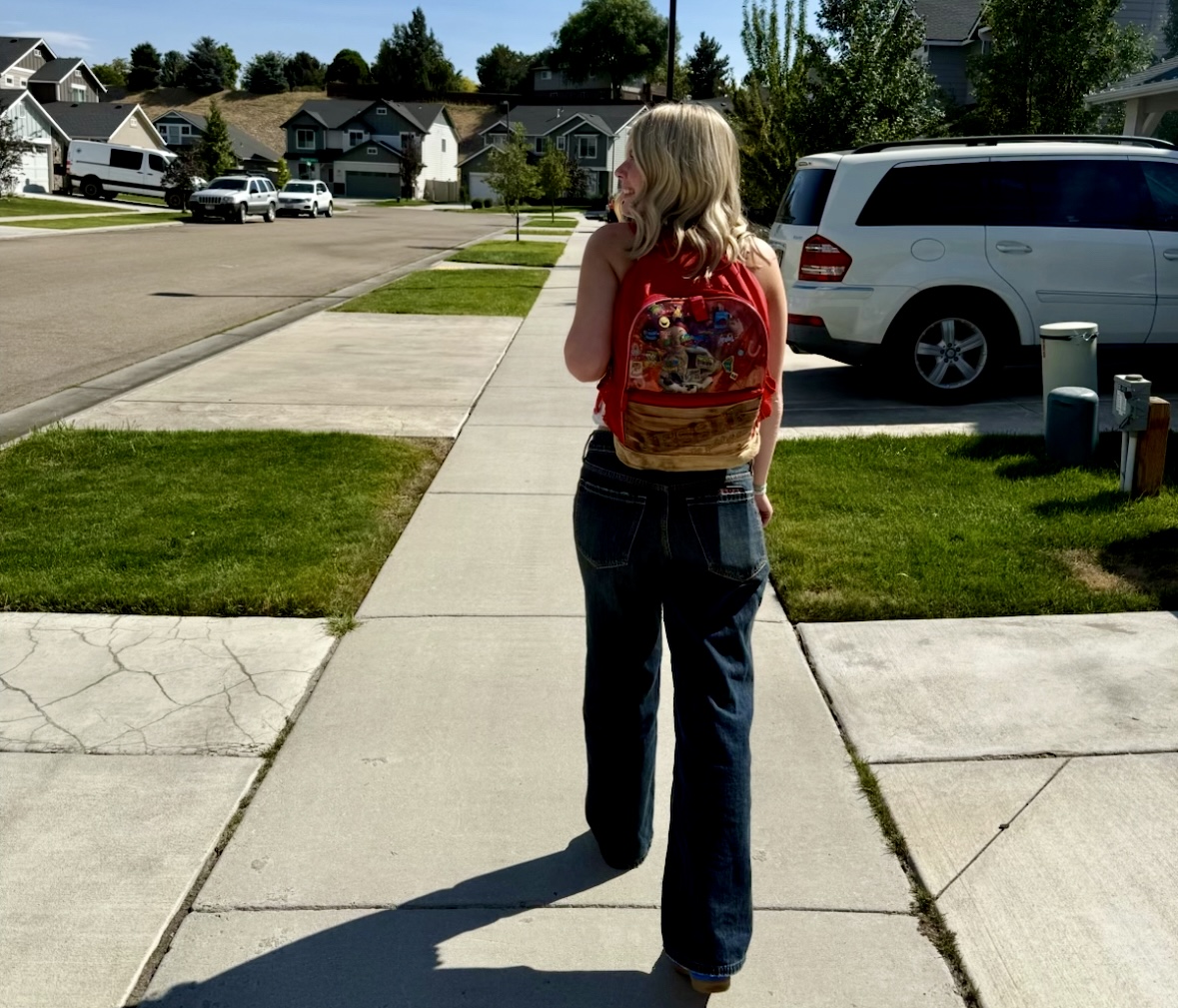 Senior Mckenna Nichols participated in the childhood backpack trend. This is a very popular thing for students to do in their senior year. 