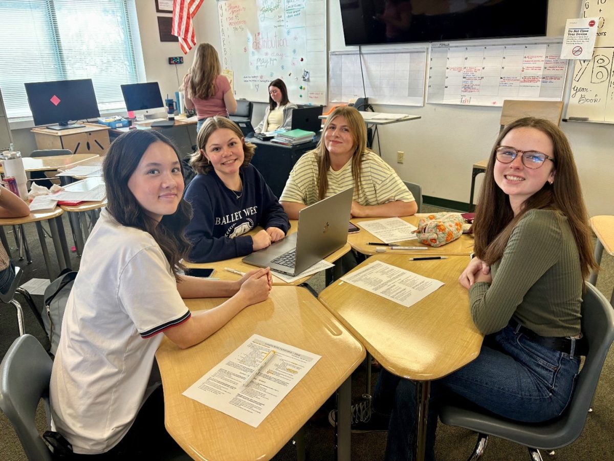 Sophomore students Jade Carr, Annie Redd, Bailey Adams and Rebekah Allen are just a few of the students in the yearbook class. Without the full team of students, the yearbook would not be possible.  