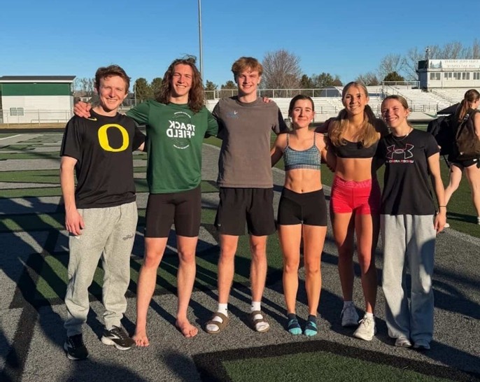 Eagle High track and field team captains have been given the task of leading athletes each day at practice and meets. They lead warmups and set a standard for other athletes to look to as an example.  