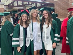 Graduates from the class of 2025, Morgan Iverson (right), Lily Montaño (middle) and Talya Maylin (left) take part in their elementary school graduate walk. This is a very fun and full circle moment for these soon to be graduates.